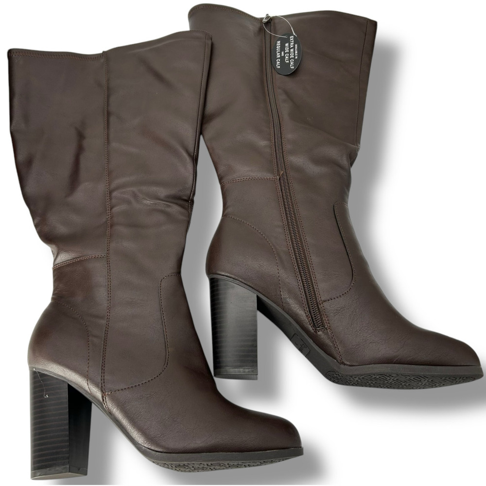 Women's Wide Calf Brown Heeled Boots